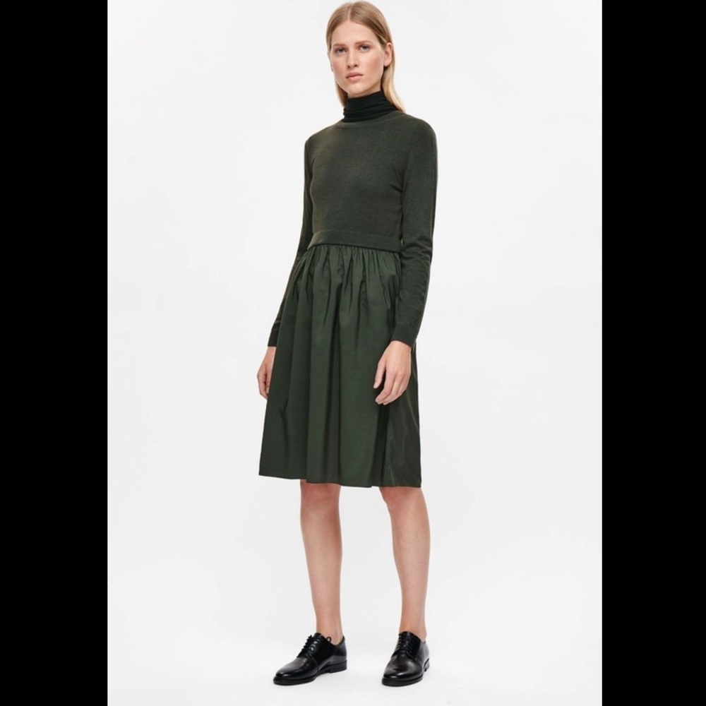 COS Forest Green Rib and Ruched Dress - Picture 4 of 8